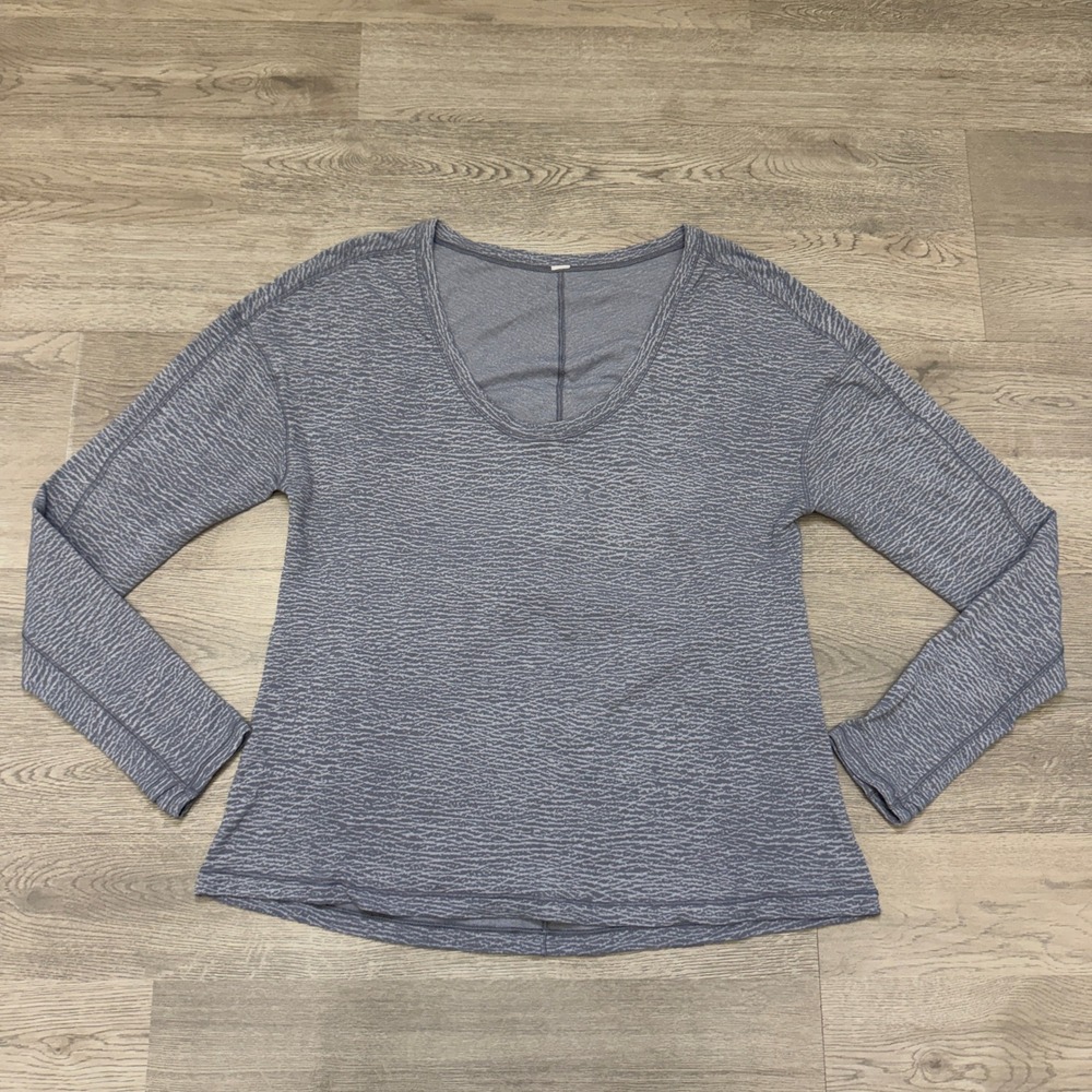 Lululemon Lost in Pace Long Sleeve Womens 8 Blue Gray Pebble Jacquard Thumbholes